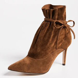 Marion Parke Millie Booties Brown Suede Ankle Strap Kitten Pointed Toe Sz 37 / 7